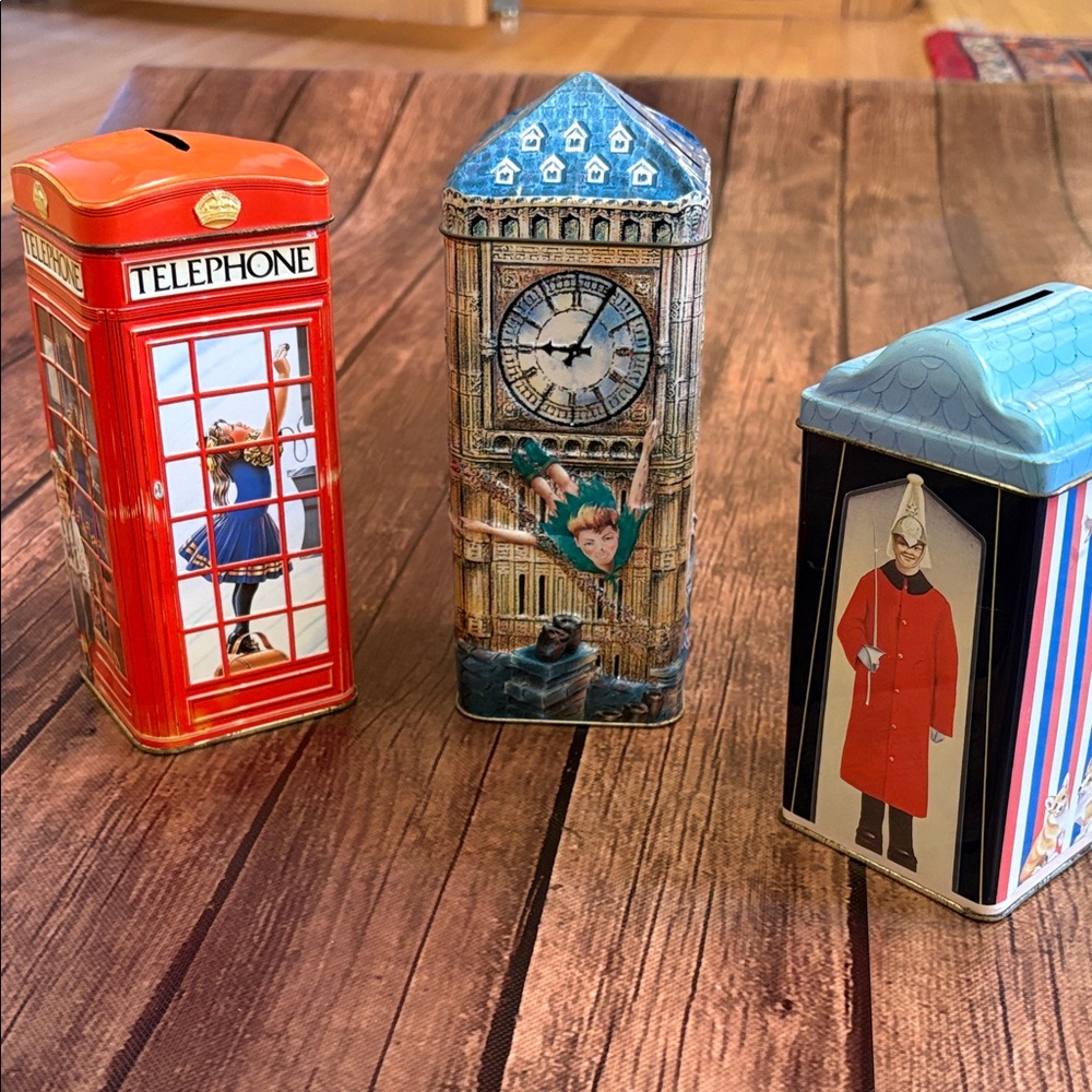 Vintage Churchill's London Themed Tin Money Box Lot